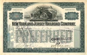 W. G. McAdoo signed New York and Jersey Railroad Co. - Autograph Railway Stock Certificate